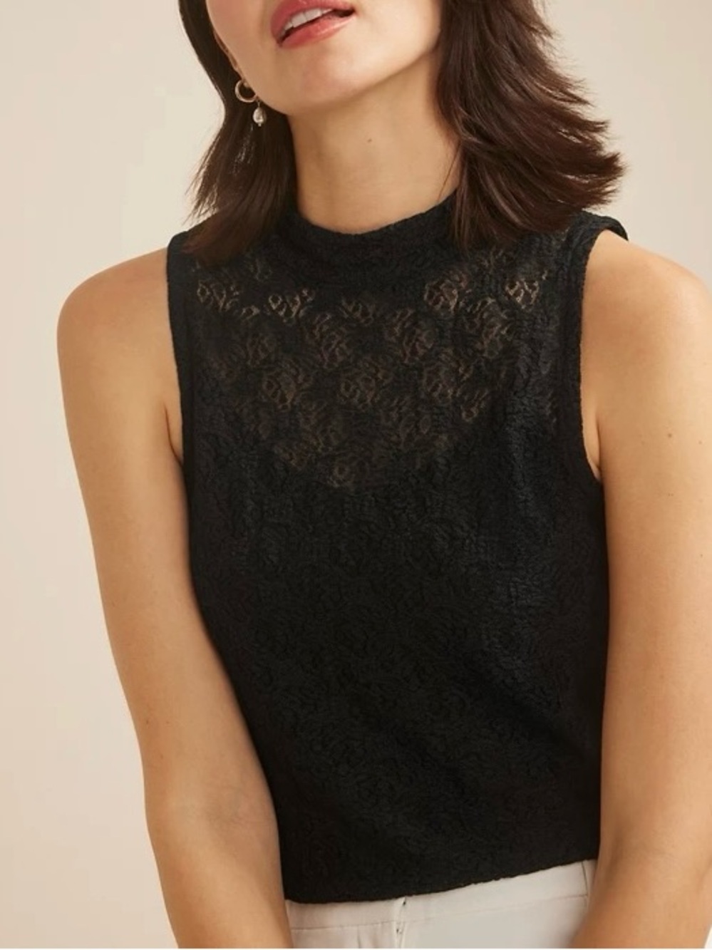 Maurices Lace Mock Neck Top Solid Black Sheer Sleeveless Tank Large Women’s